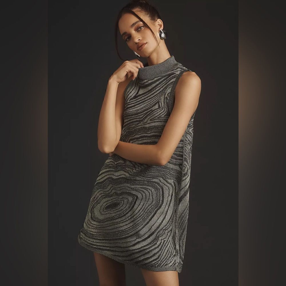 Anthropologie Metallic Sleeveless Mock-Neck Sweater Mini Dress NWT